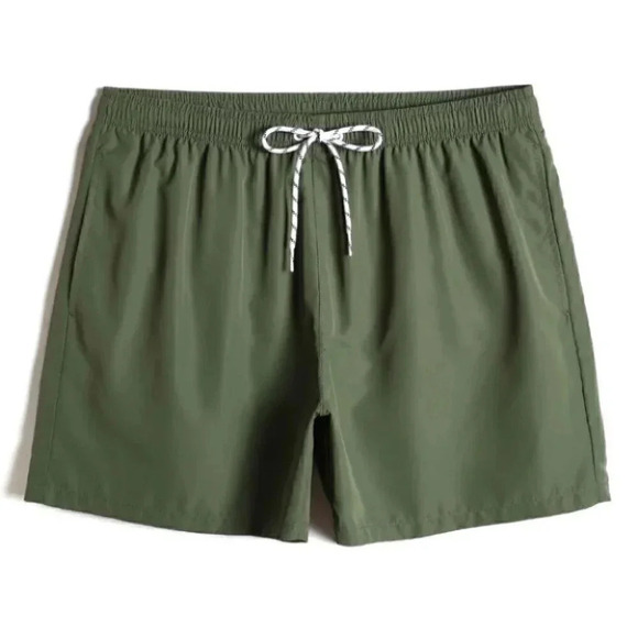 Army Green Vacation Style Men's Swim Trunks - Picture 1 of 4